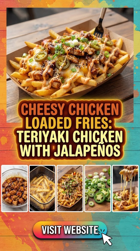 Cheesy chicken loaded fries: teriyaki chicken with jalapeños